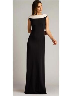 NWT Tadashi Shoji PLAZA DRAPE BACK GOWN In Black Size S $478